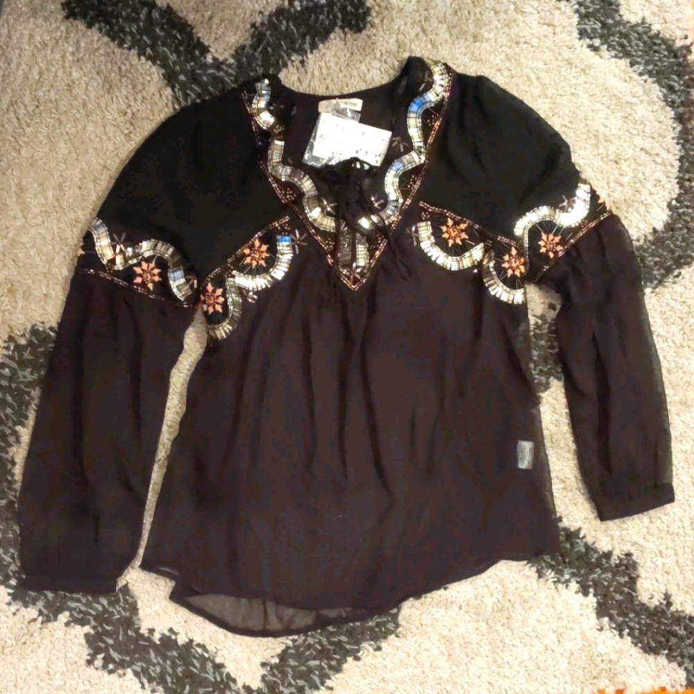 NWT Embellished Sheer Blouse